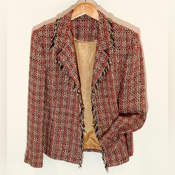Jackets & Blazers - Silk & Rayon Tweed Jacket Fringe Edges Fully Lined Front Slip Pockets Size 12